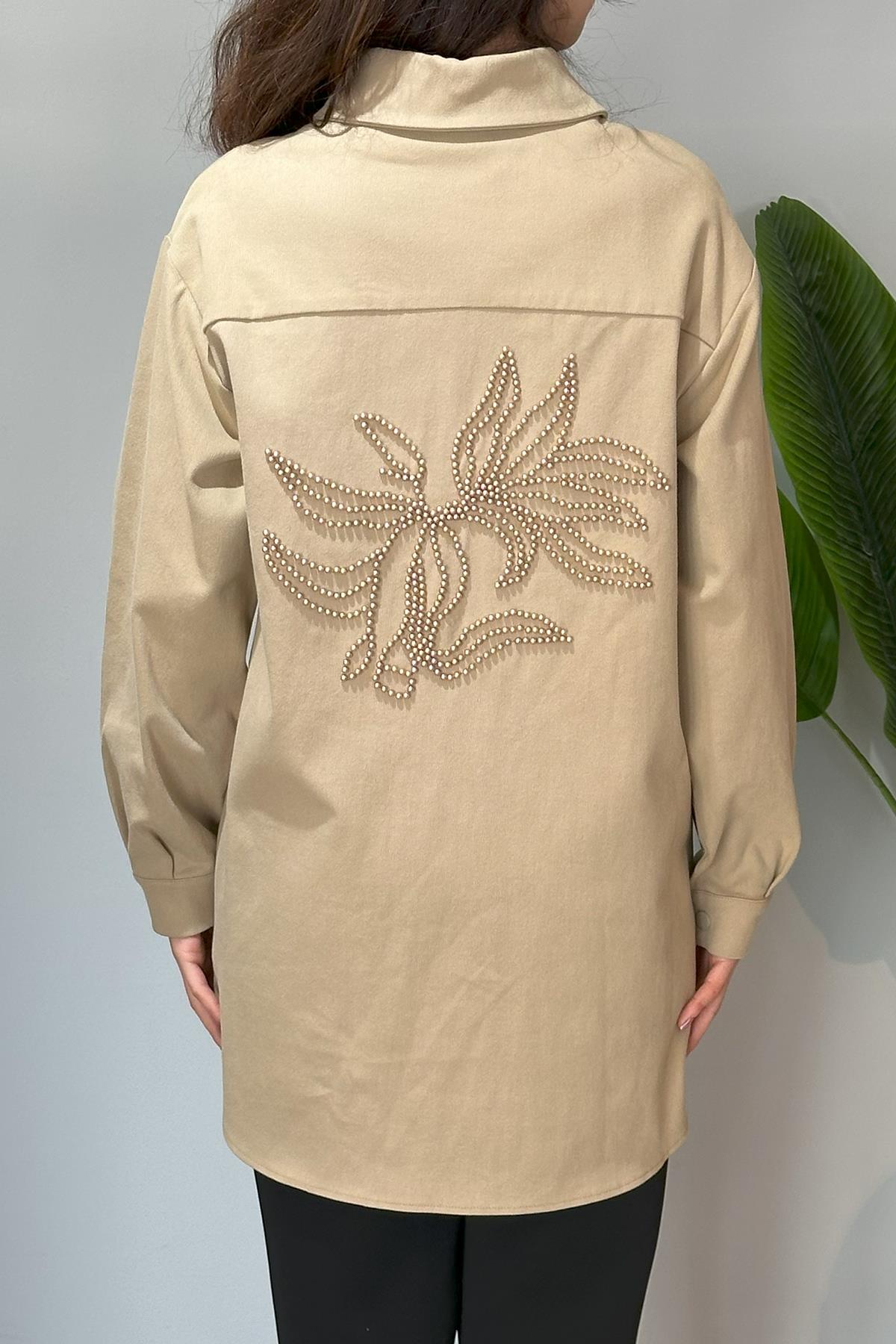 Nuss Boncuk Detaylı Gömlek Ceket 6021 Camel
