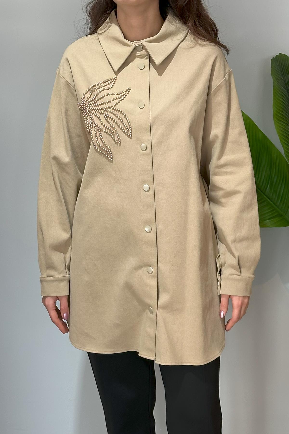 Nuss Boncuk Detaylı Gömlek Ceket 6021 Camel