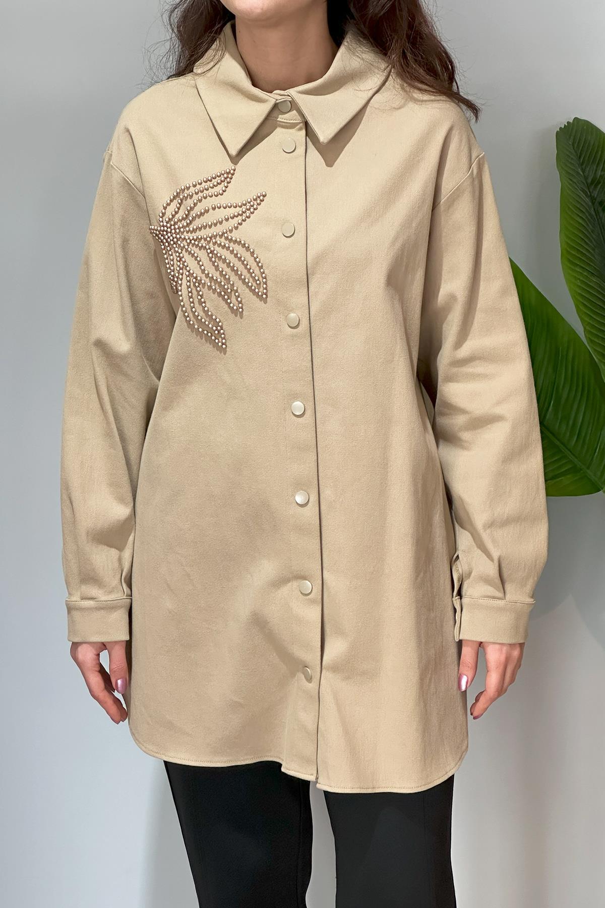 Nuss Boncuk Detaylı Gömlek Ceket 6021 Camel