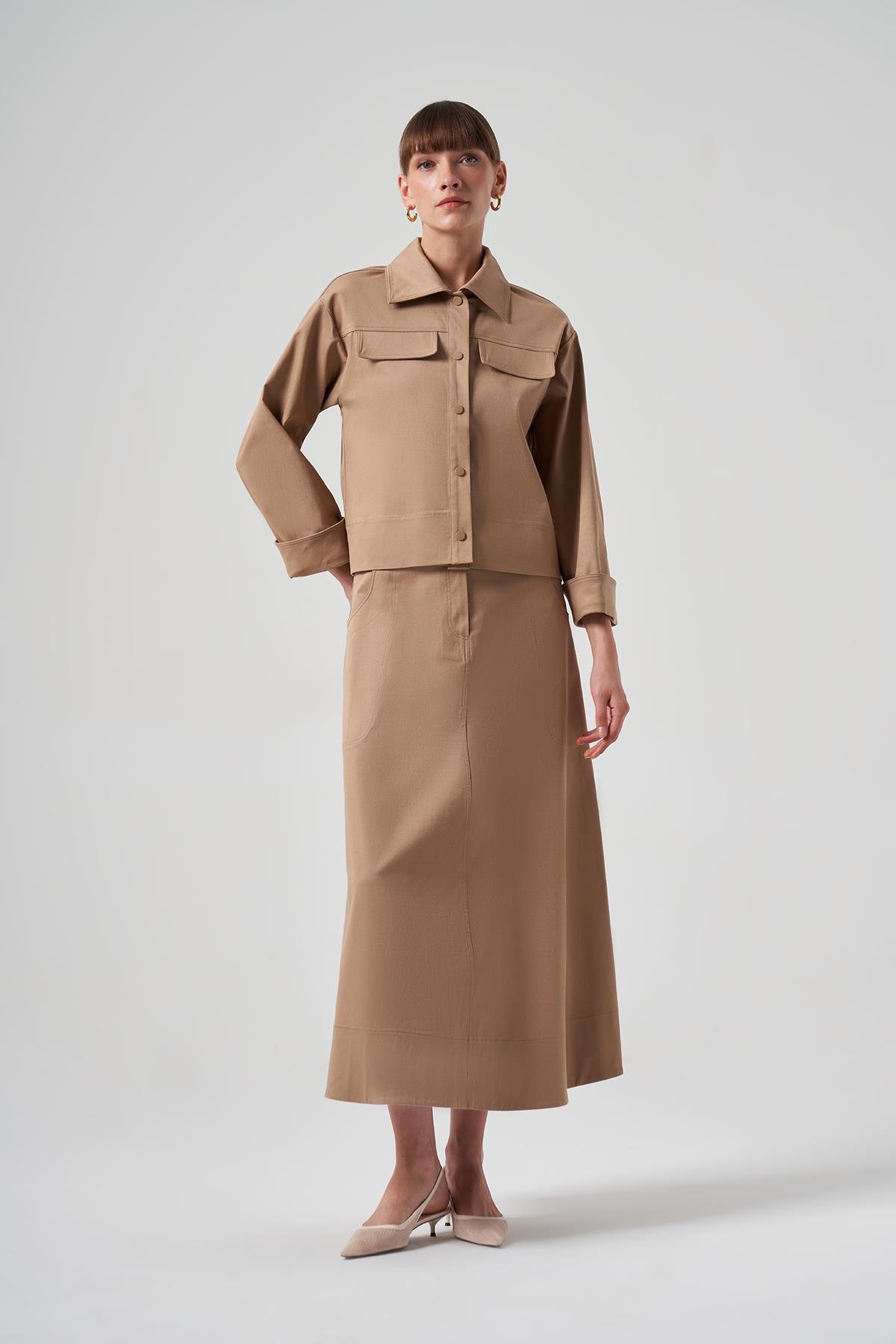 Nuss Çıtçıtlı Kısa Ceket 6025 Camel