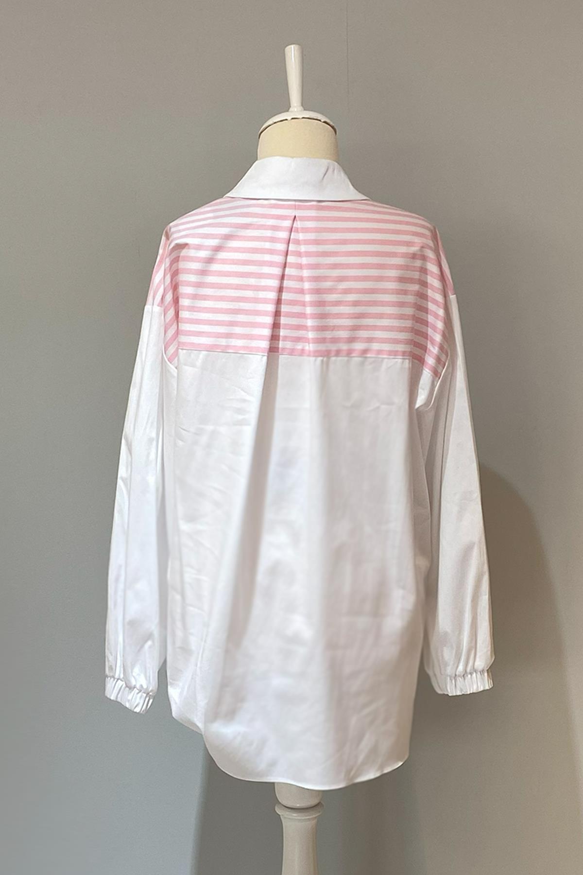 Nuss Çizgi Detaylı Gömlek Tunik 3006 Pembe