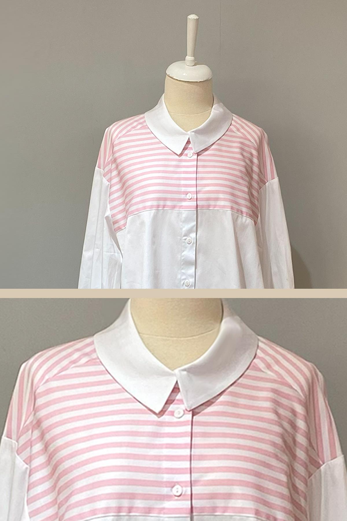 Nuss Çizgi Detaylı Gömlek Tunik 3006 Pembe