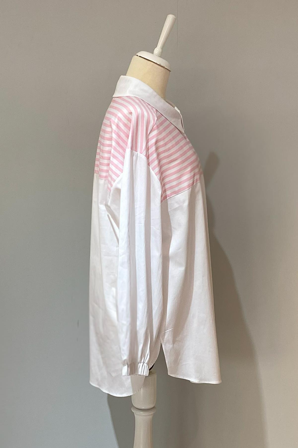 Nuss Çizgi Detaylı Gömlek Tunik 3006 Pembe