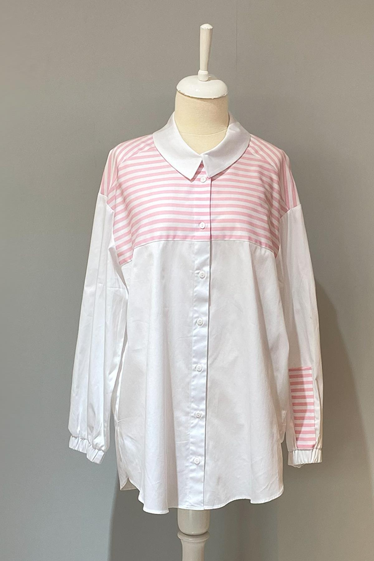 Nuss Çizgi Detaylı Gömlek Tunik 3006 Pembe