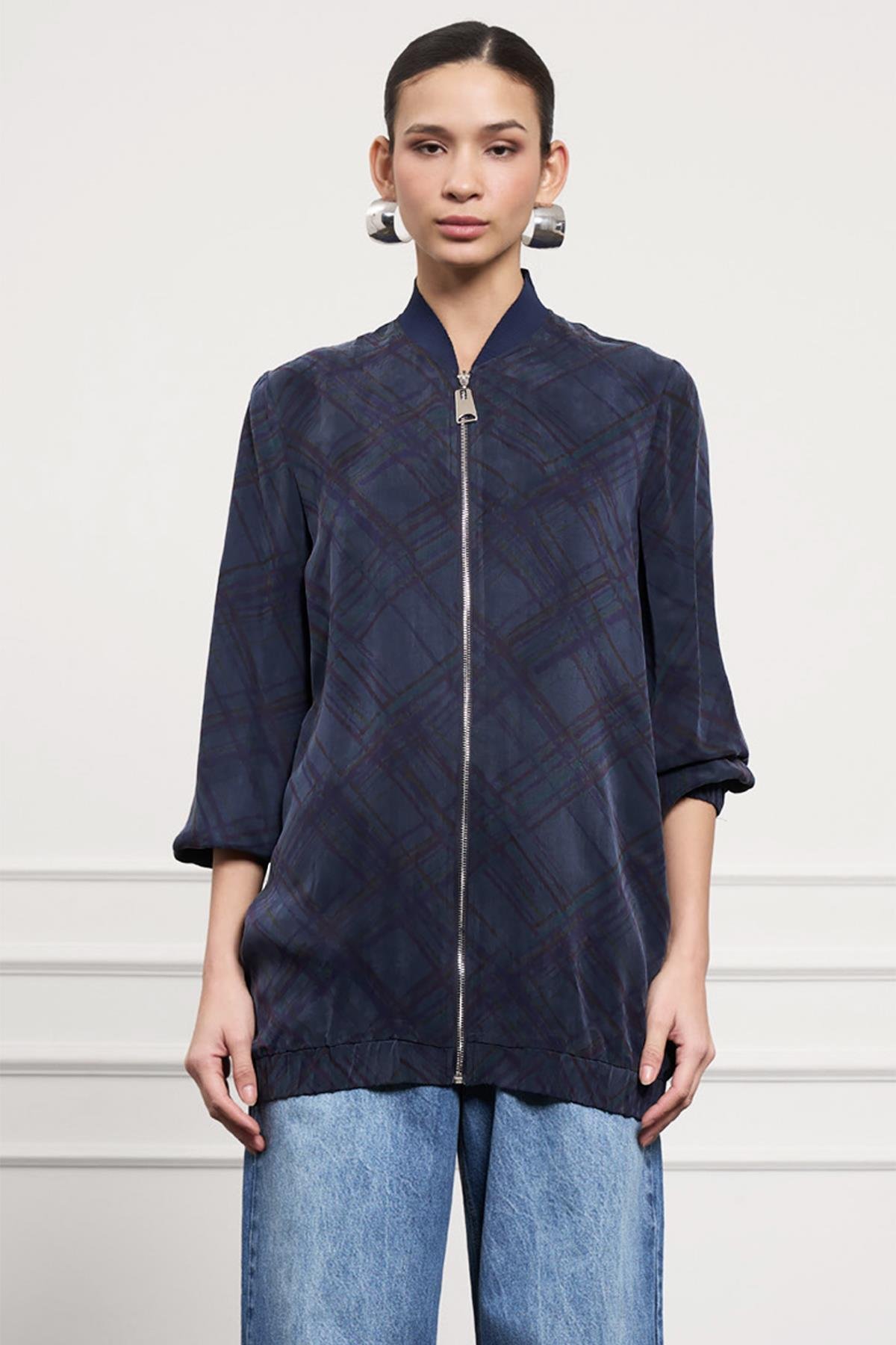 Nuss Cupra Fermuarlı Ceket 6047 İndigo