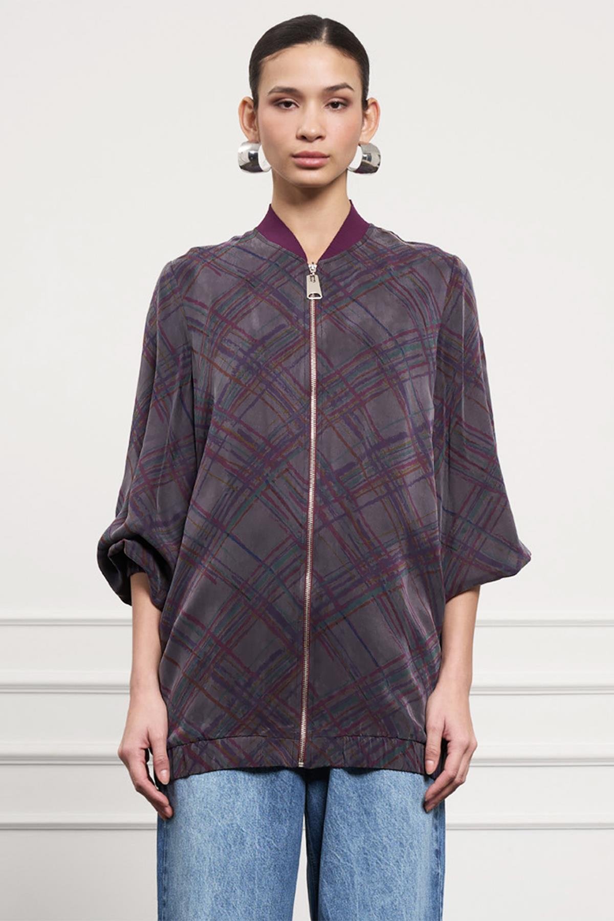 Nuss Cupra Fermuarlı Ceket 6047 Mor