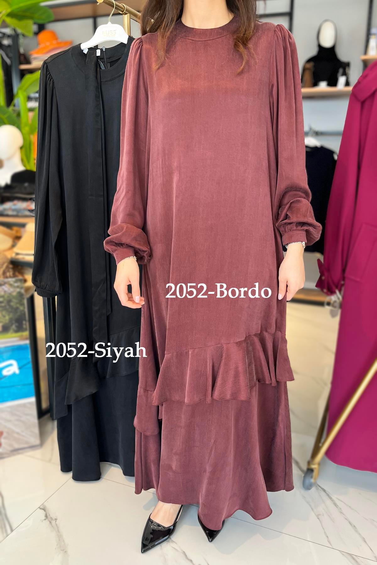 Nuss  Cupra Kumaş Volanlı Elbise 2052 Siyah