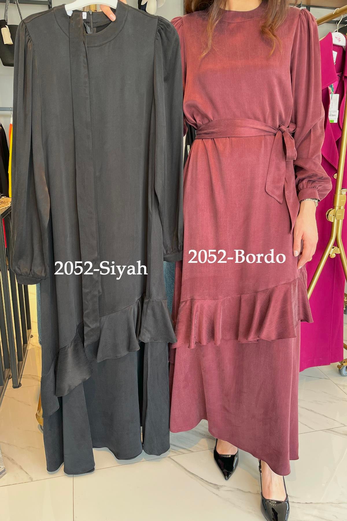 Nuss  Cupra Kumaş Volanlı Elbise 2052 Siyah