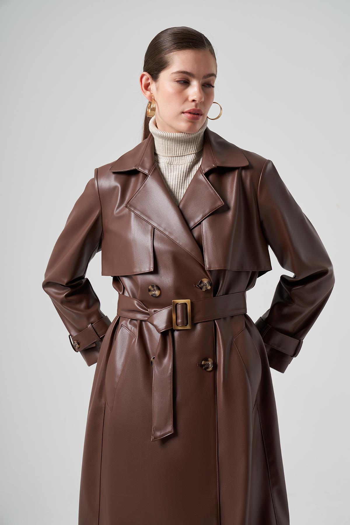 Nuss Deri Trençkot 6001 Kahve