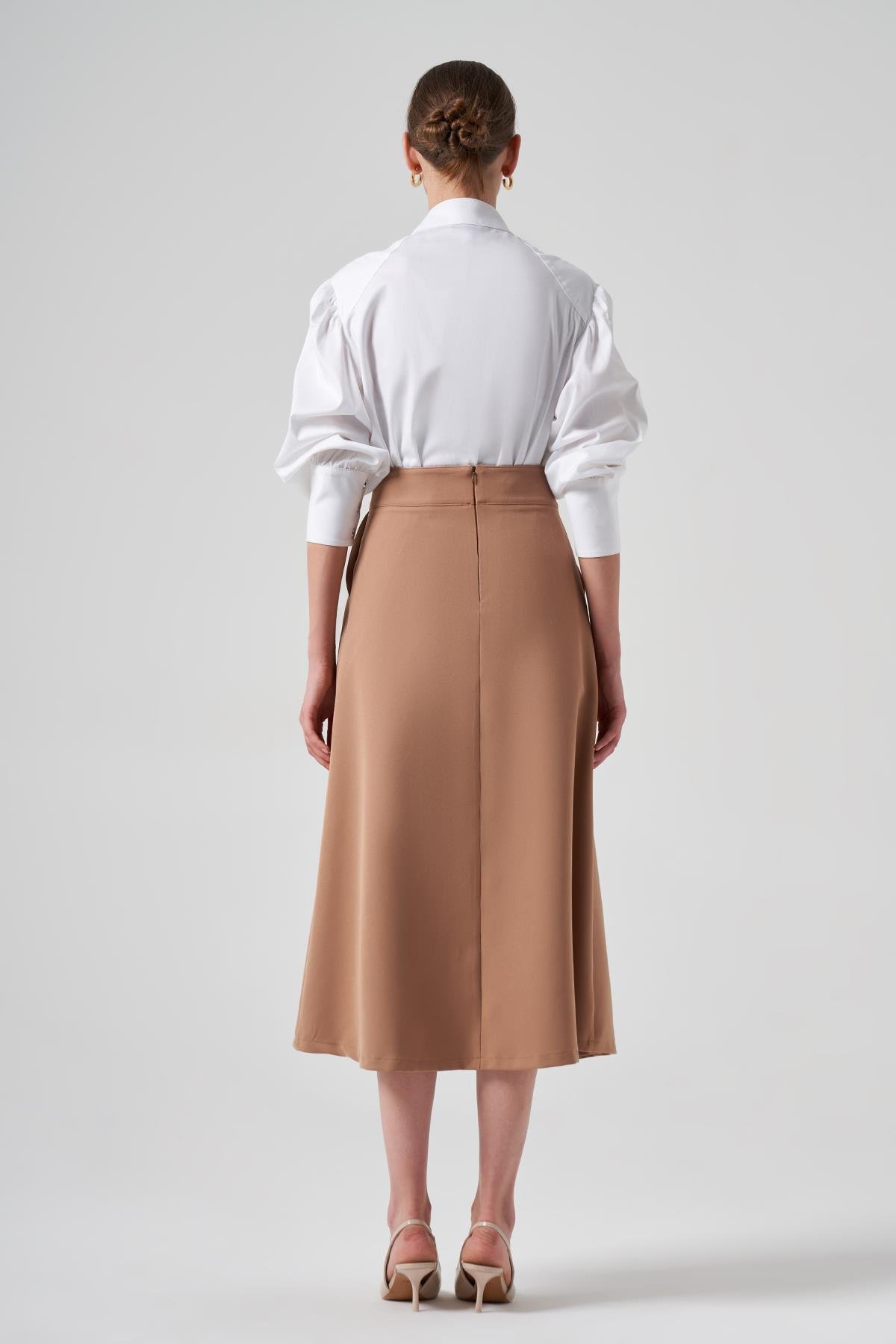 Nuss Düğme Detay Etek 8001 Camel