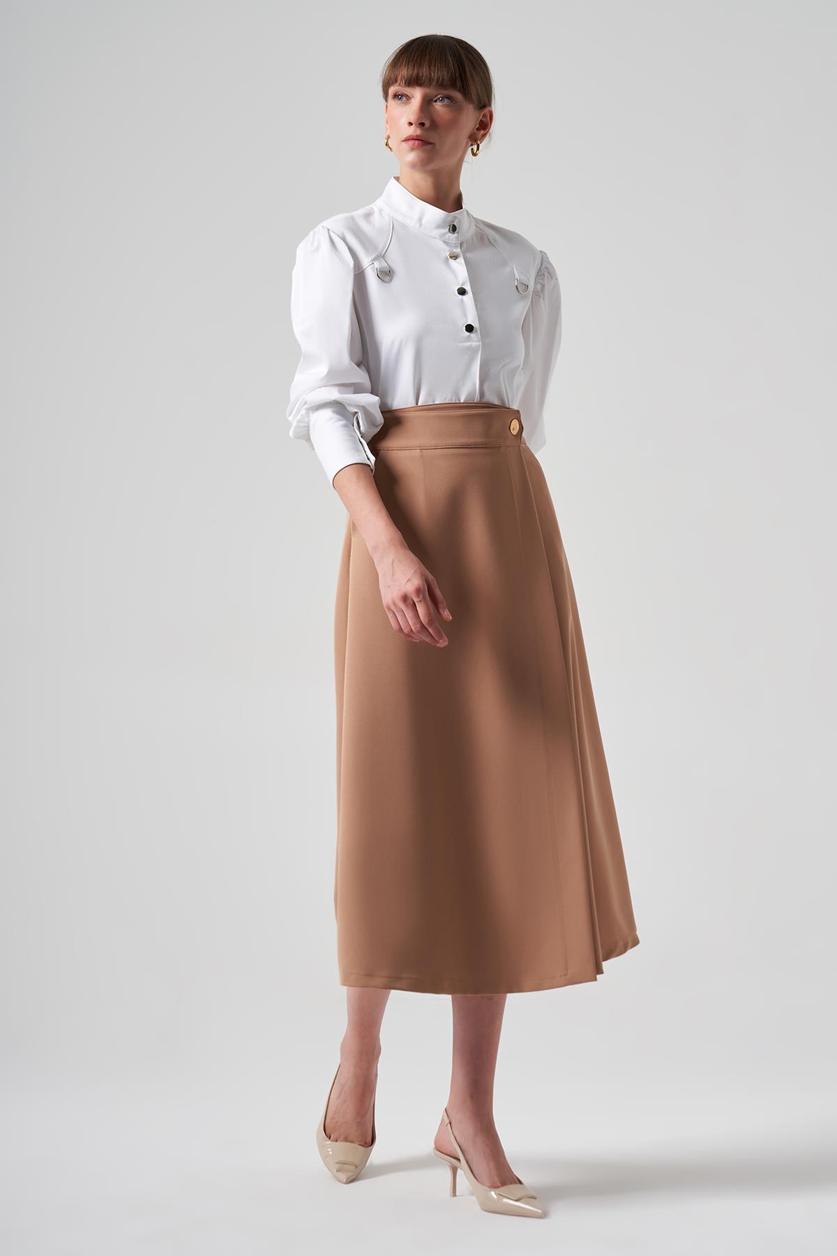 Nuss Düğme Detay Etek 8001 Camel