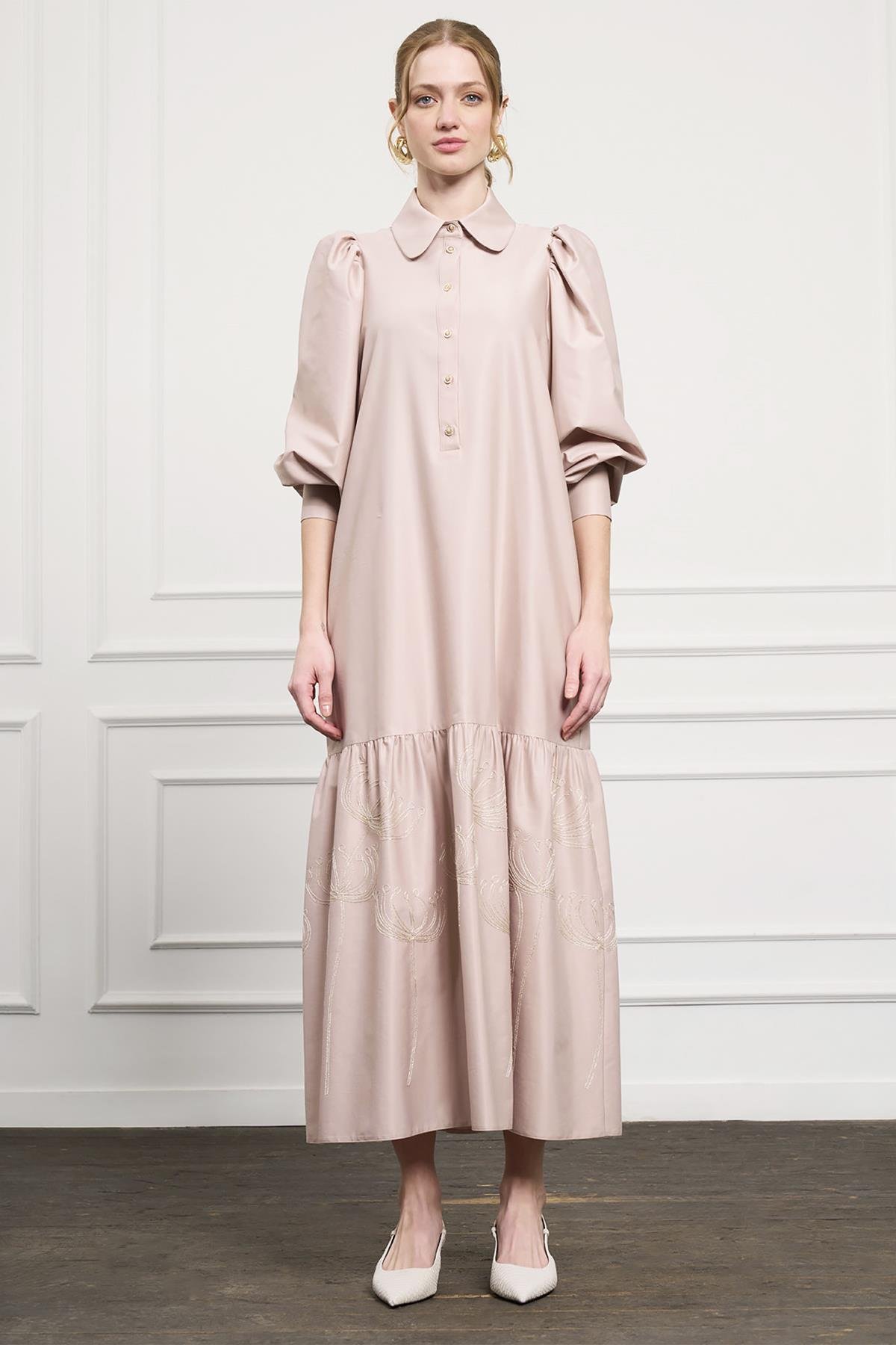 Nuss Düğme Detaylı Elbise 2051 Bej