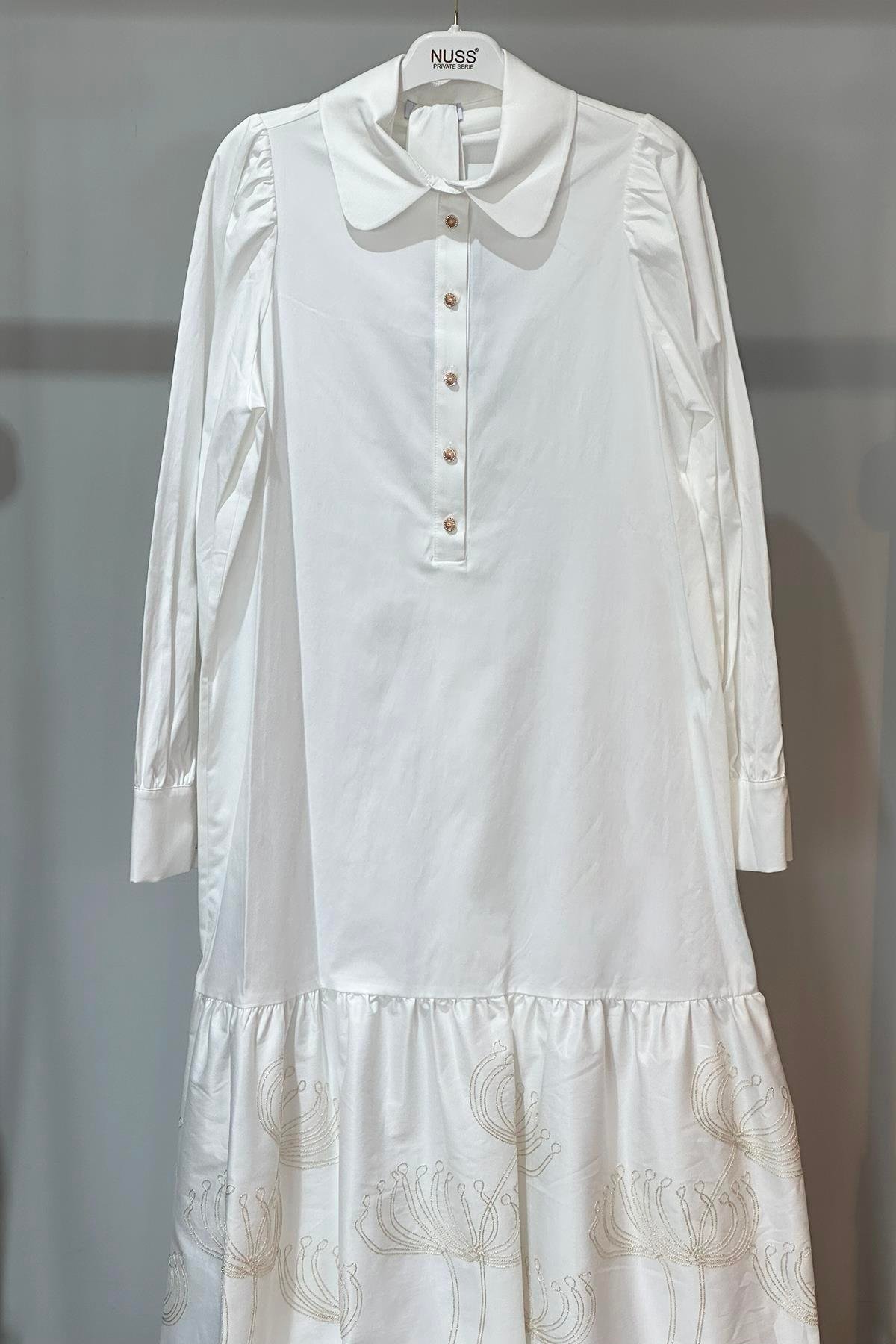 Nuss Düğme Detaylı Elbise 2051 Ekru