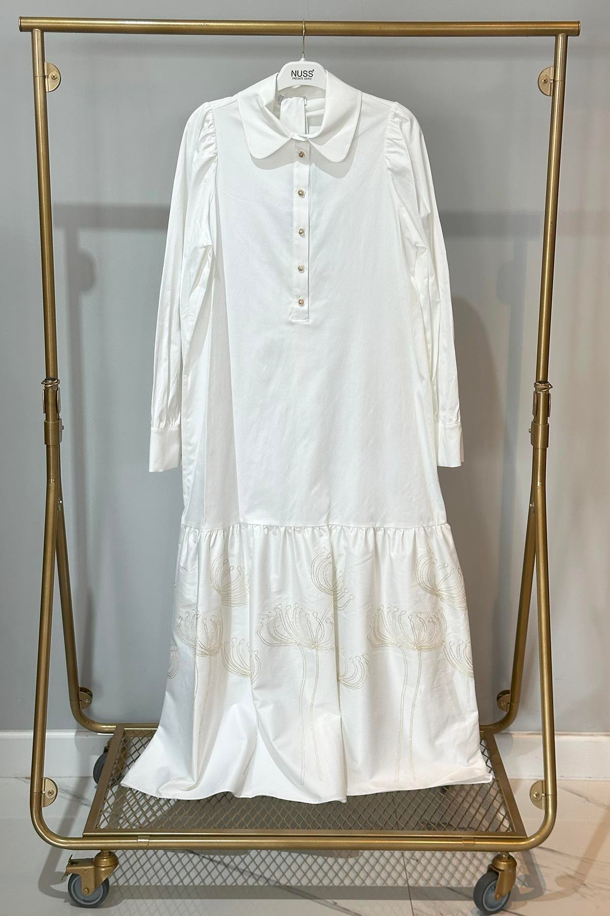 Nuss Düğme Detaylı Elbise 2051 Ekru