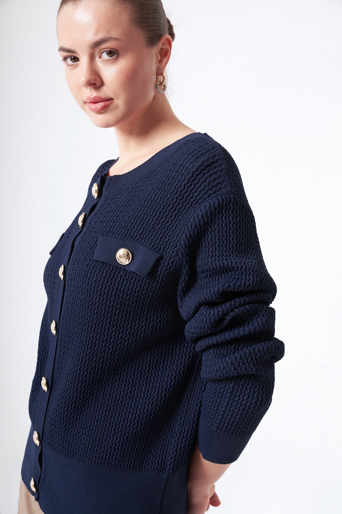 Nuss Düğmeli Rayon Hırka 601 Lacivert