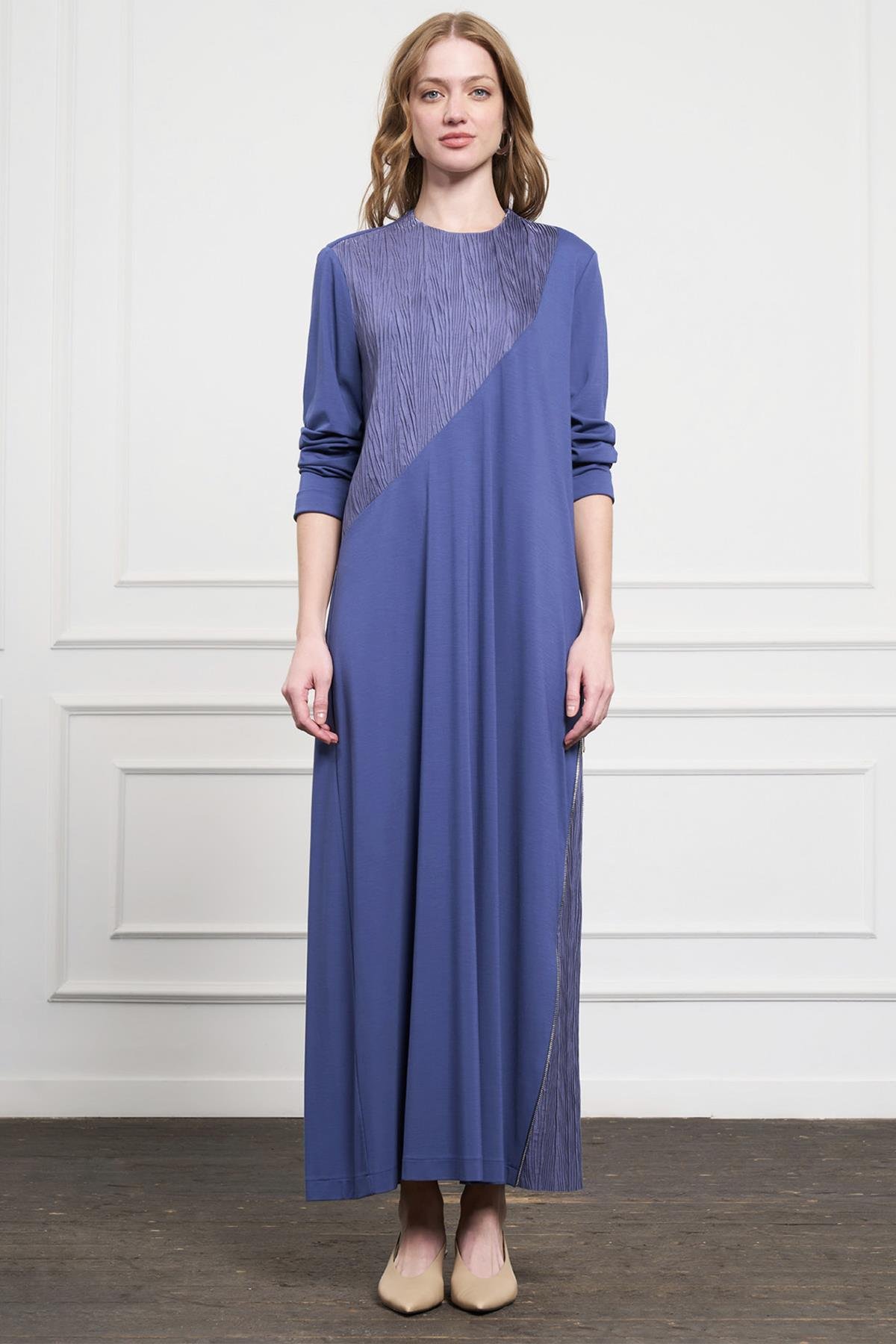 Nuss Fermuar Detay Elbise 2054 İndigo