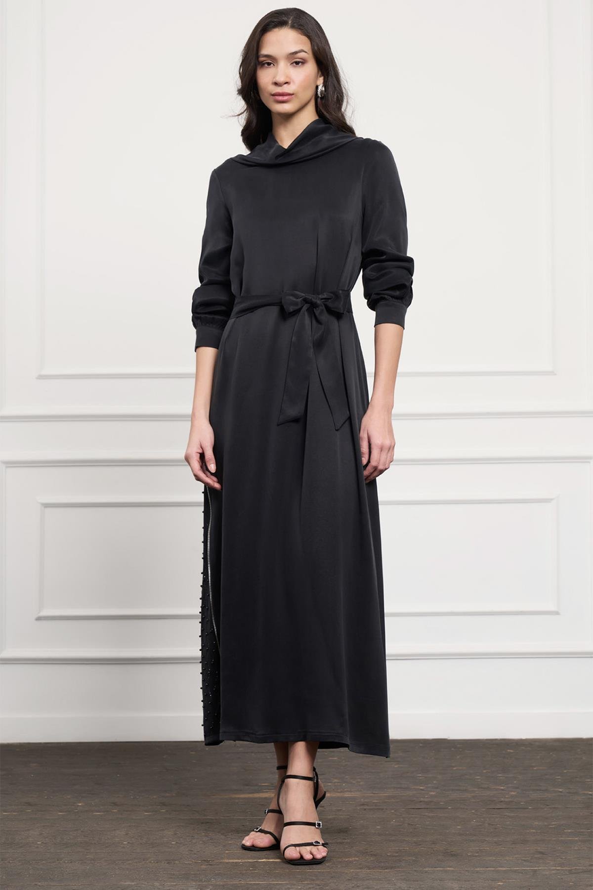 Nuss Fermuar ve Taş Detay Elbise 2057 Siyah