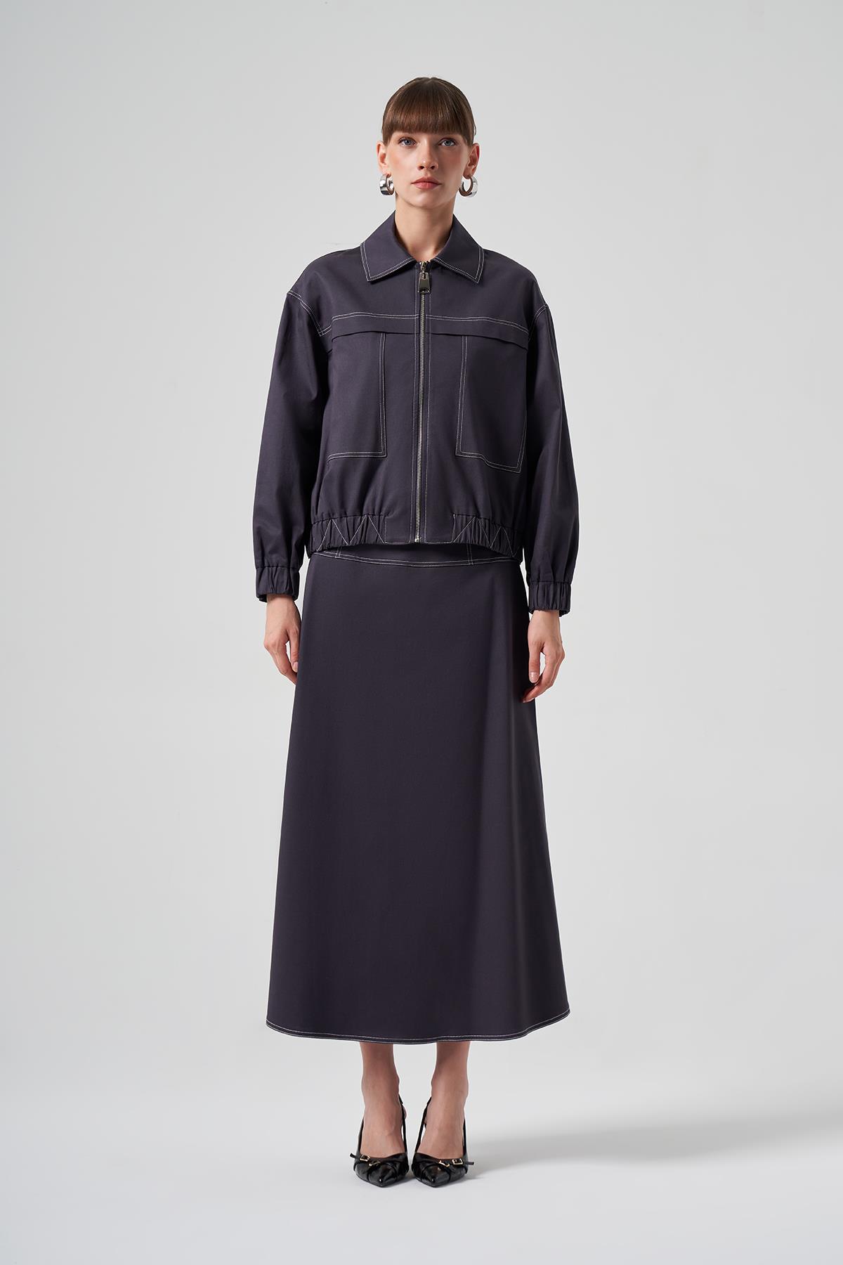 Nuss Fermuarlı Kısa Ceket 6027 Antrasit