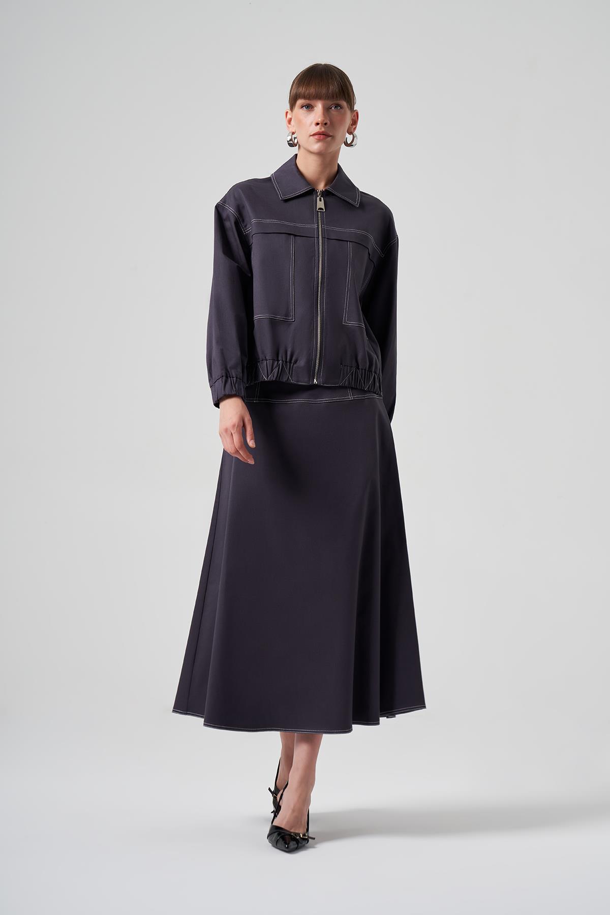 Nuss Fermuarlı Kısa Ceket 6027 Antrasit