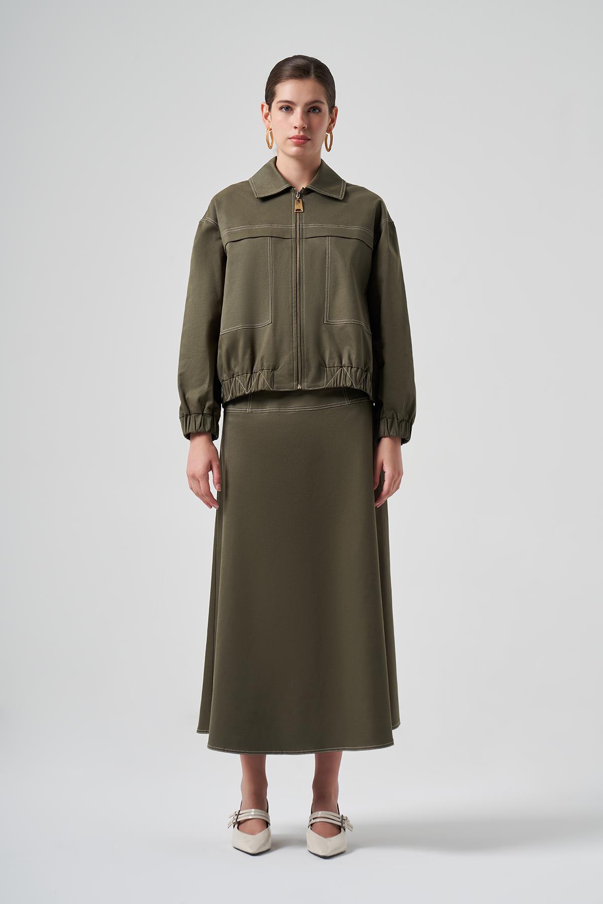 Nuss Fermuarlı Kısa Ceket 6027 Haki