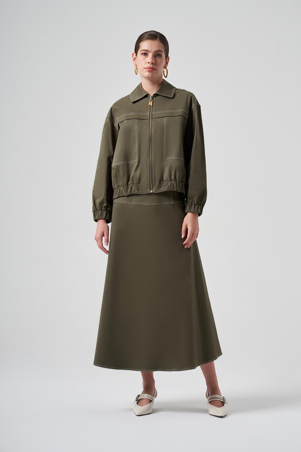 Nuss Fermuarlı Kısa Ceket 6027 Haki