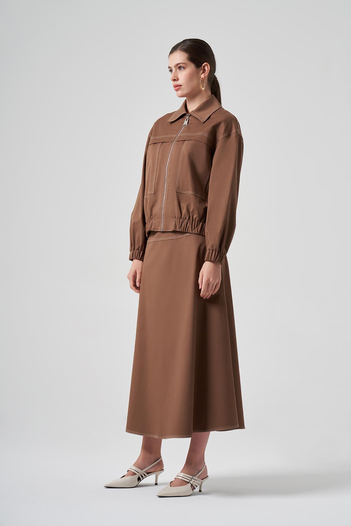 Nuss Fermuarlı Kısa Ceket 6027 Koyu Kahve