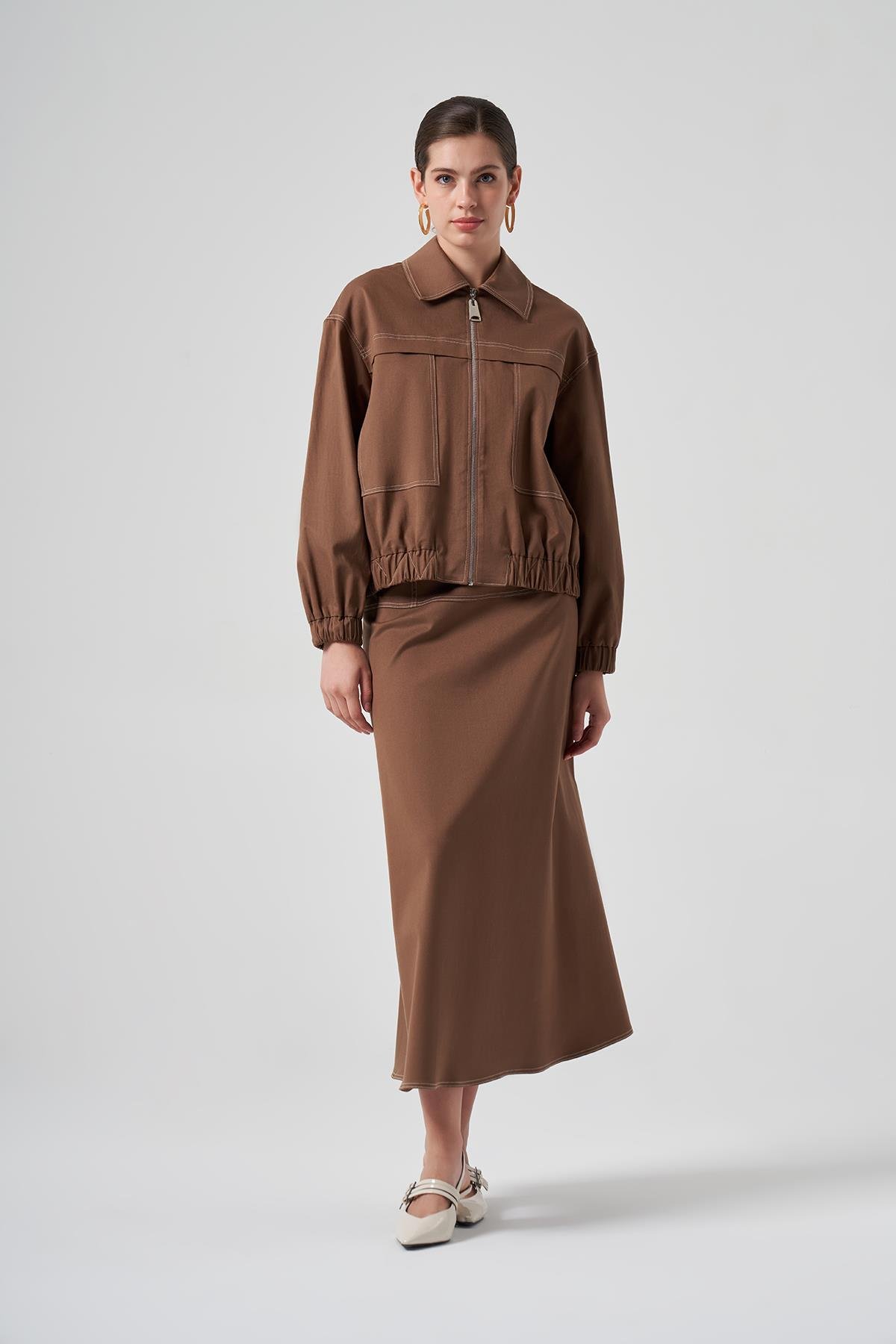 Nuss Fermuarlı Kısa Ceket 6027 Koyu Kahve