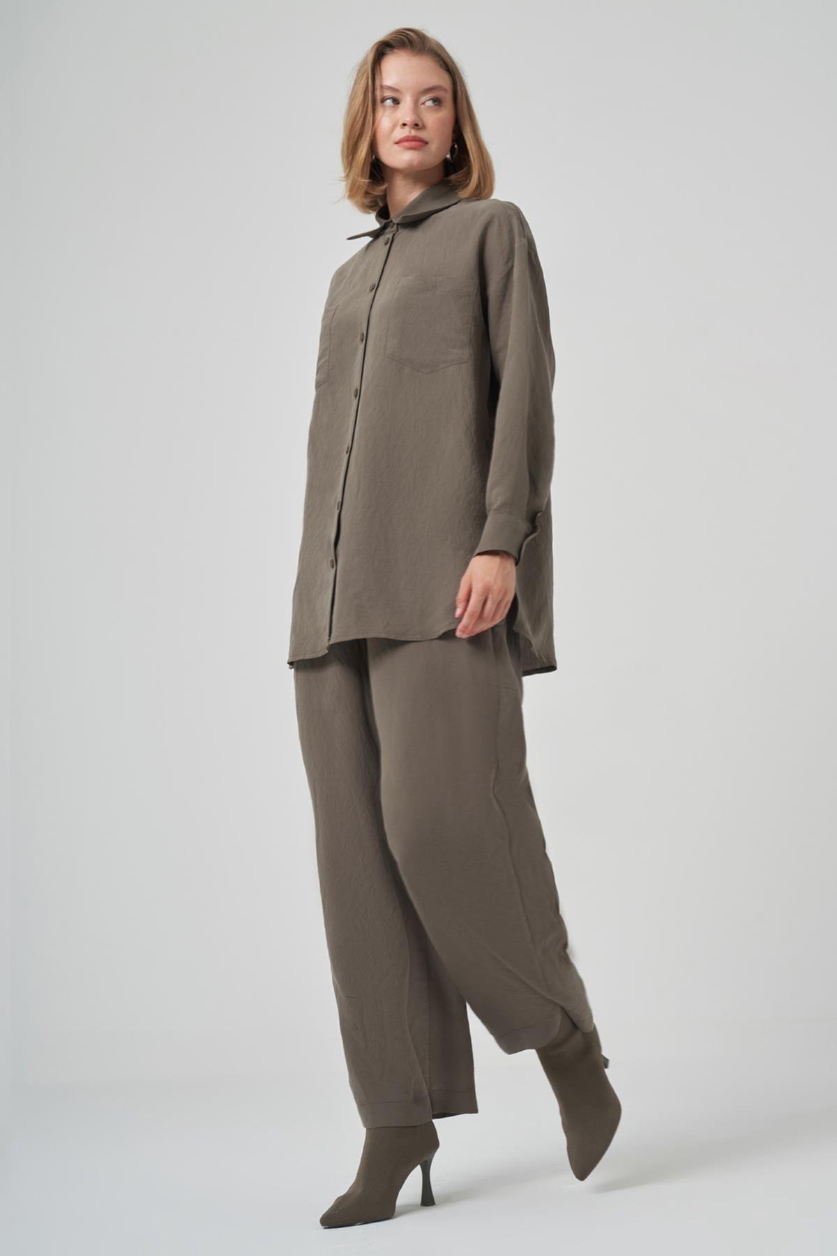 Nuss Gömlek Bol Paça Pantolon Takım 1021 Haki