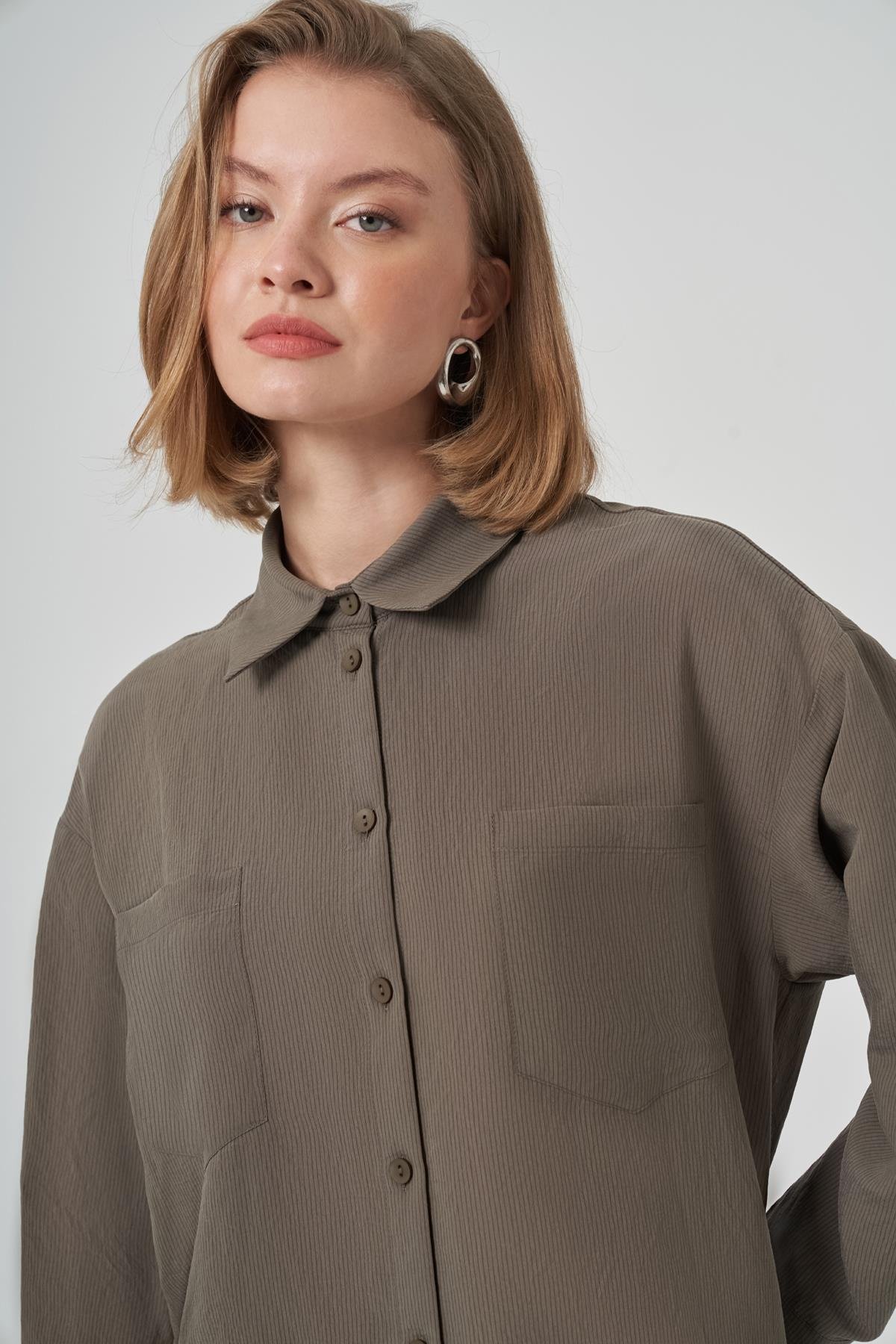 Nuss Gömlek Bol Paça Pantolon Takım 1021 Haki