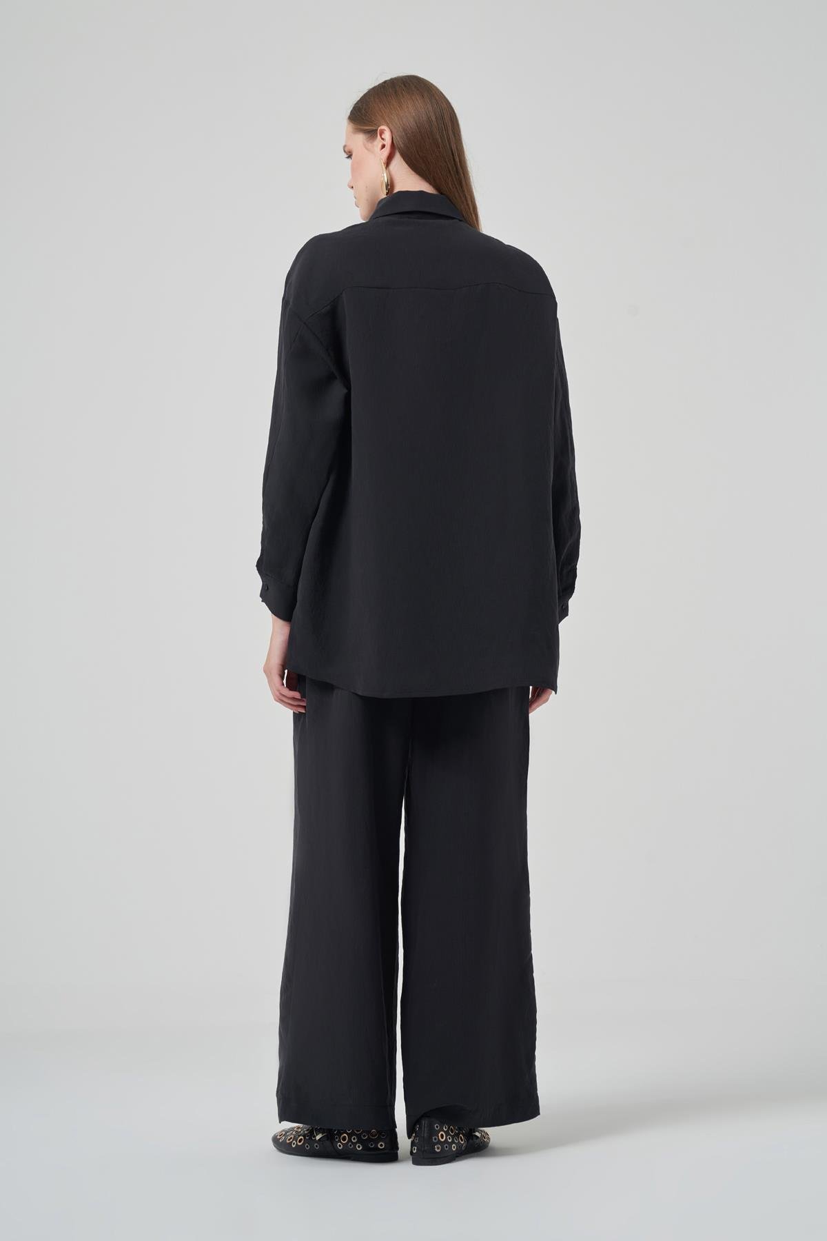 Nuss Gömlek Bol Paça Pantolon Takım 1021 Siyah