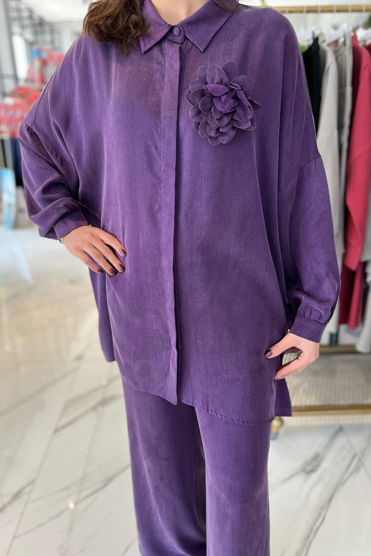 Nuss Gül Aksesuar Detay Takım 1064 Mor