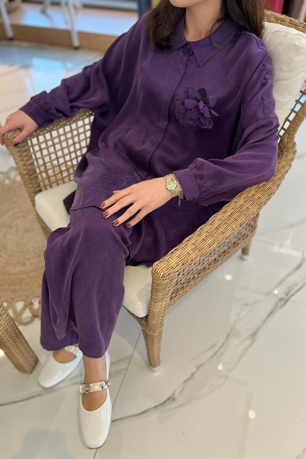 Nuss Gül Aksesuar Detay Takım 1064 Mor