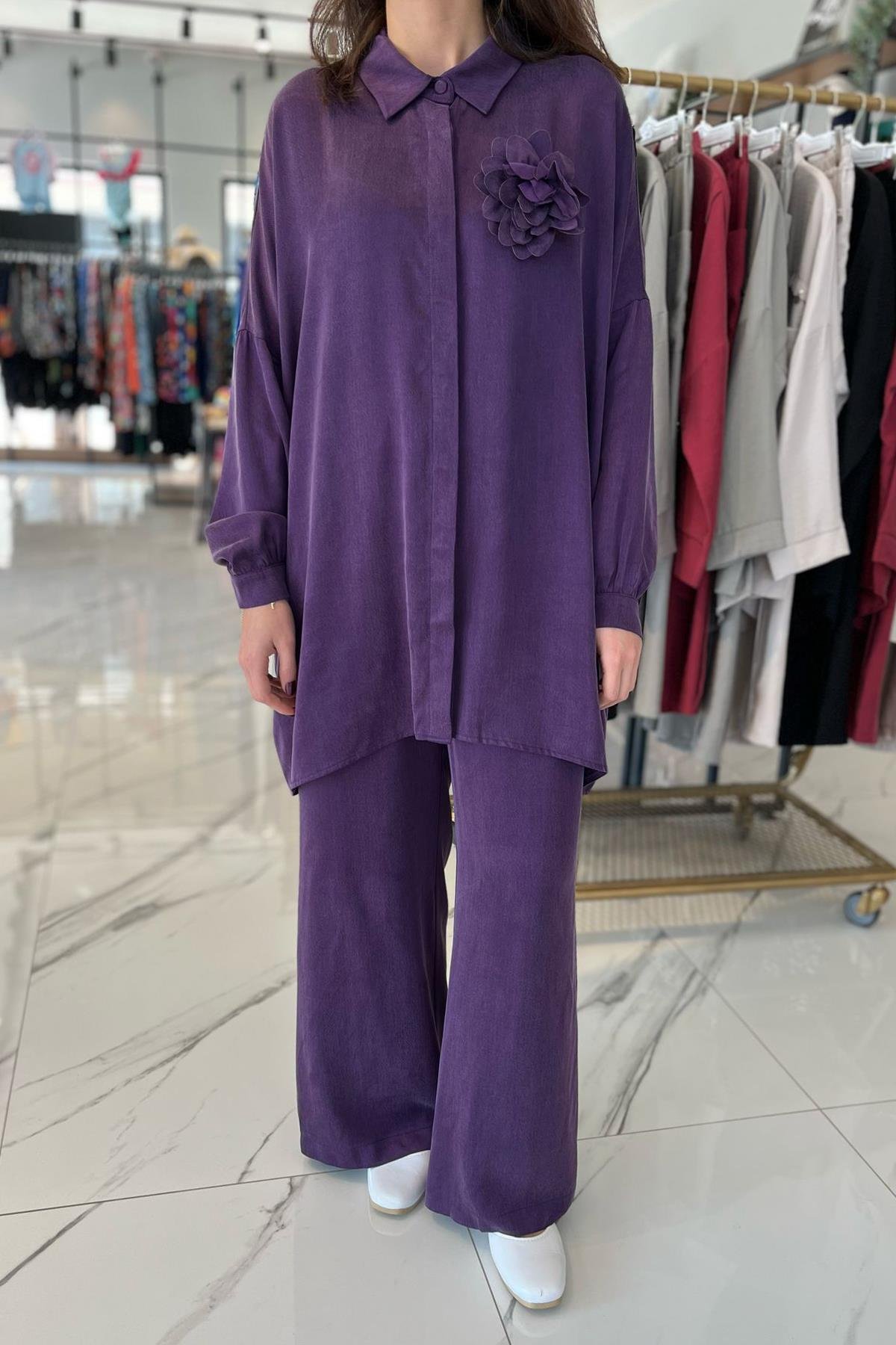 Nuss Gül Aksesuar Detay Takım 1064 Mor