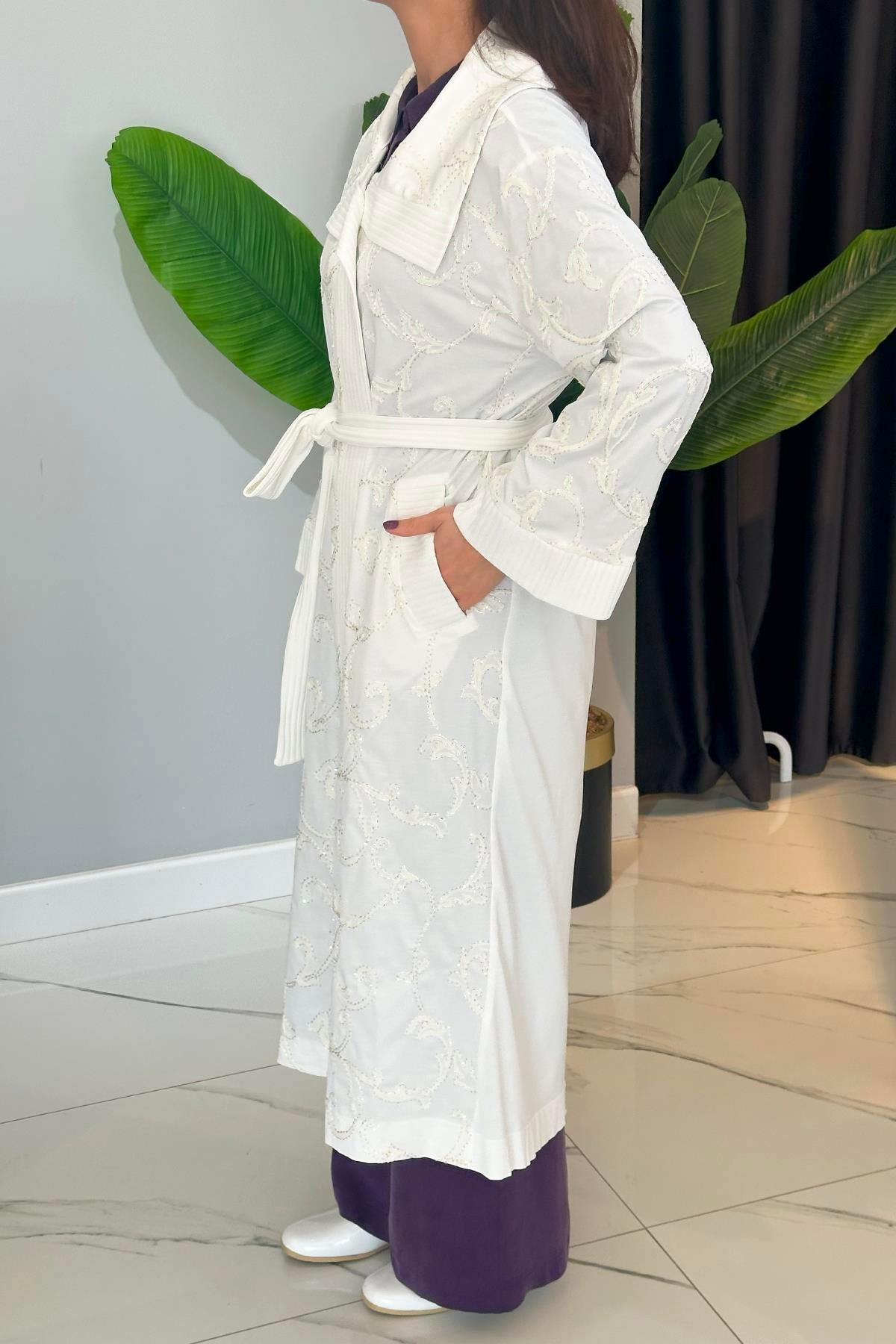 Nuss İşleme Detay Kap Ceket 6041 Ekru