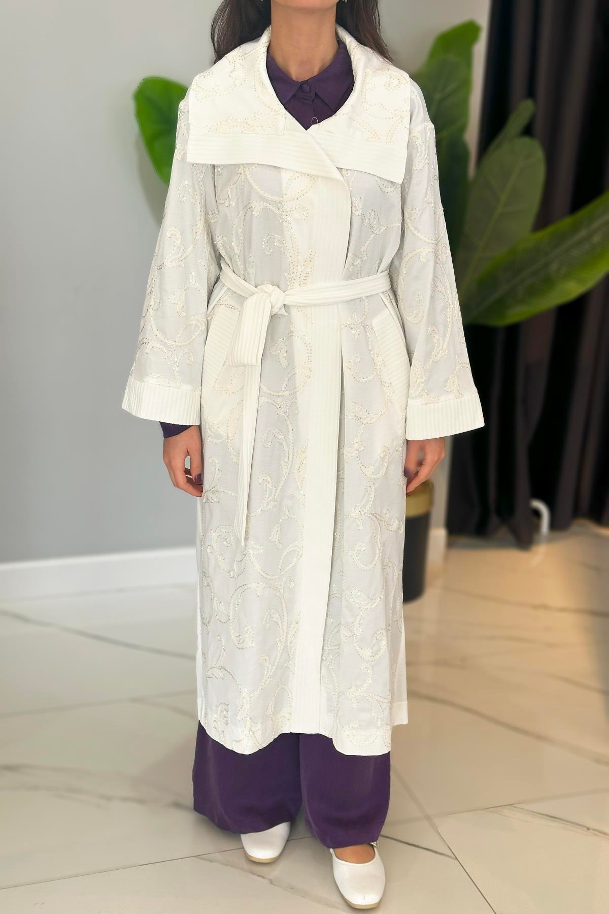 Nuss İşleme Detay Kap Ceket 6041 Ekru