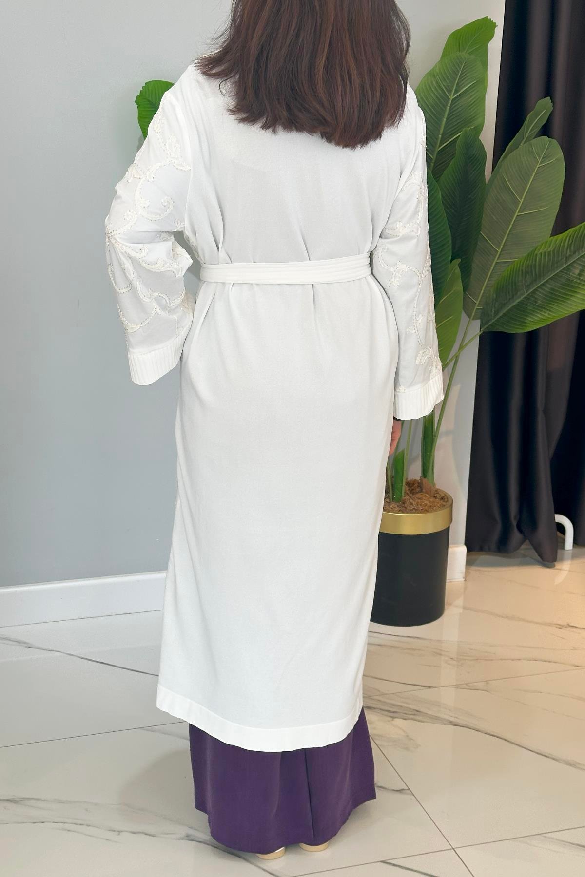 Nuss İşleme Detay Kap Ceket 6041 Ekru