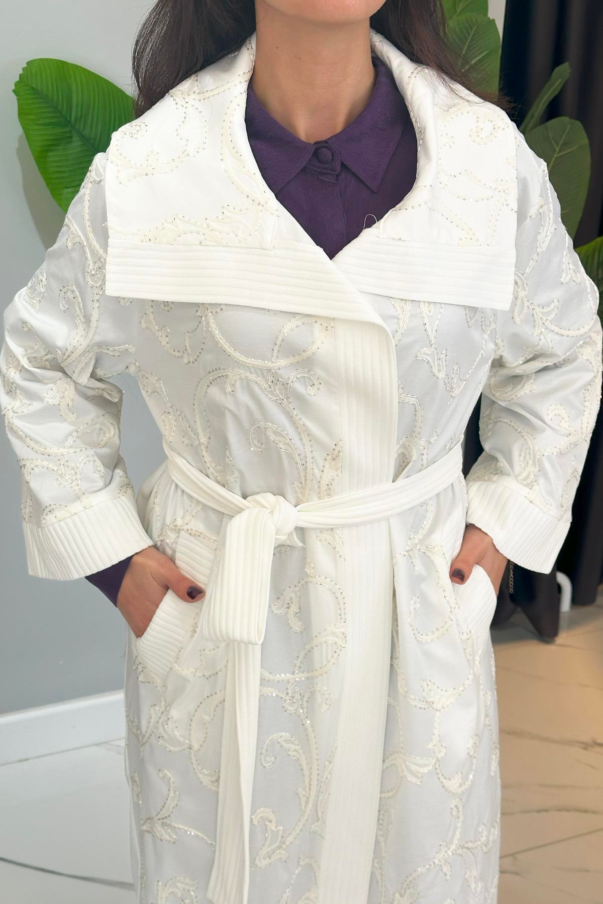 Nuss İşleme Detay Kap Ceket 6041 Ekru