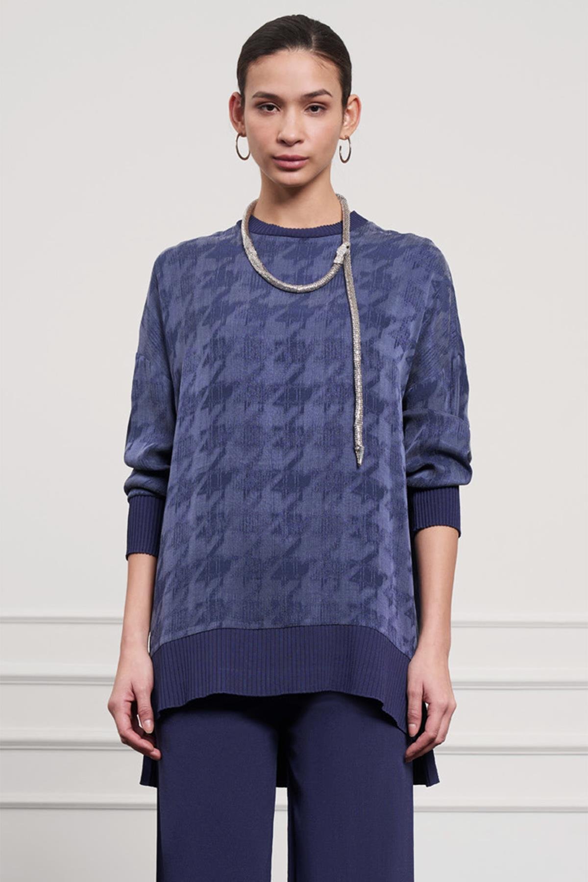 Nuss Kazayağı Desen Tunik 3009 Lacivert