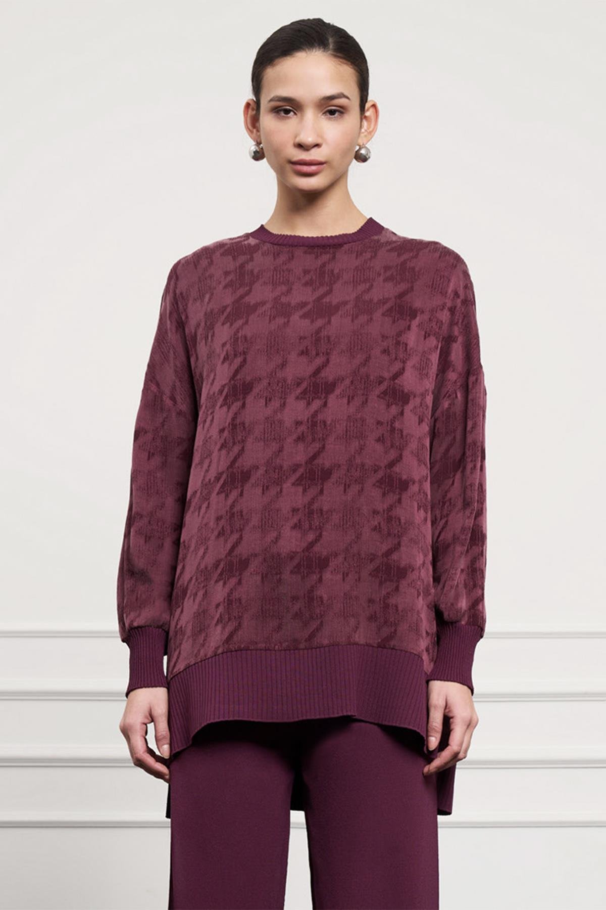 Nuss Kazayağı Desen Tunik 3009 Mürdüm