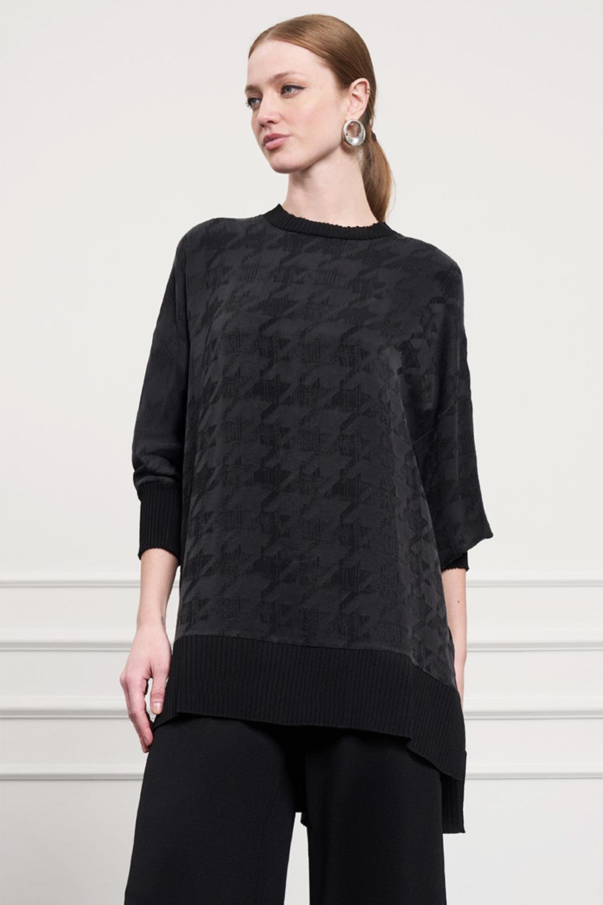 Nuss Kazayağı Desen Tunik 3009 Siyah