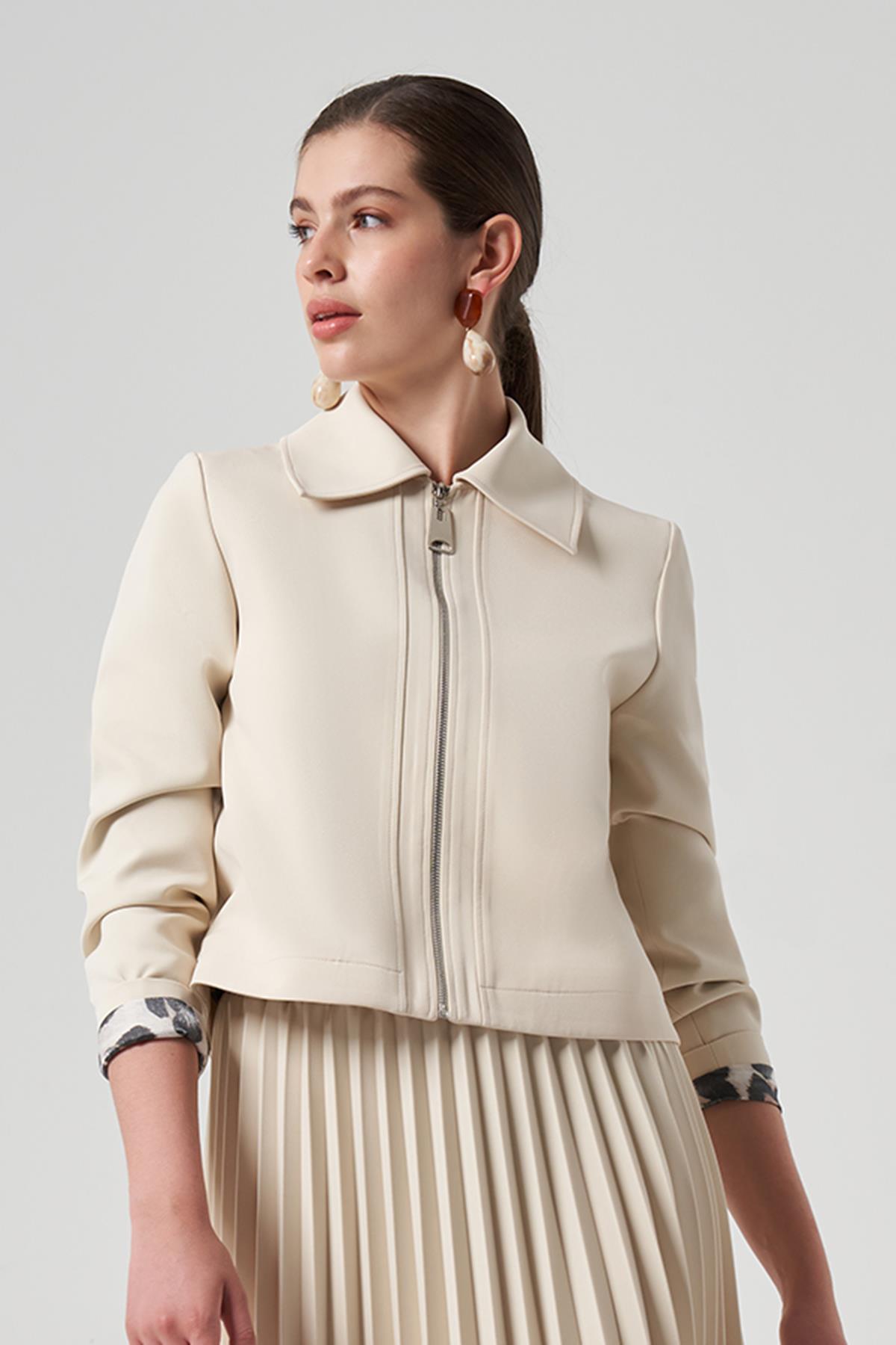 Nuss Kısa Ceket 6037 Krem