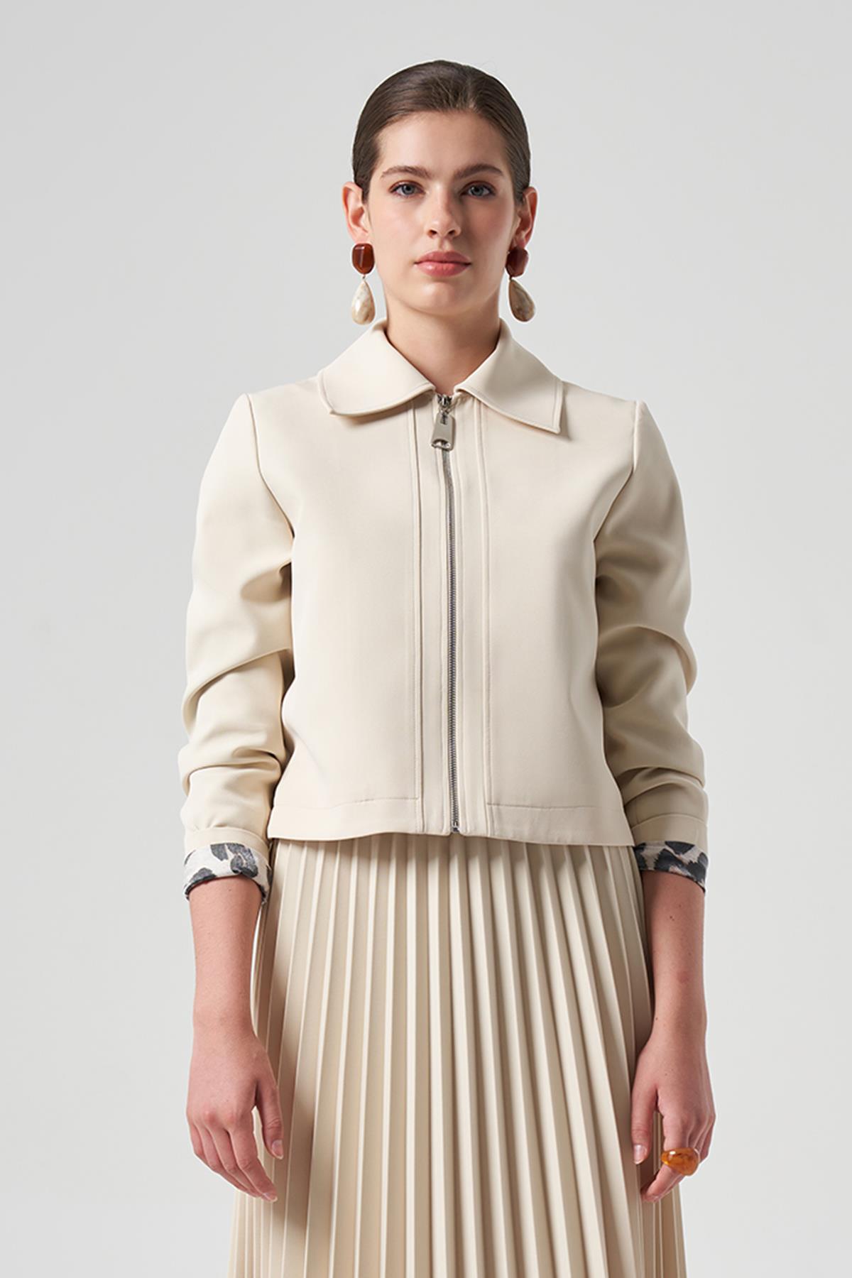 Nuss Kısa Ceket 6037 Krem