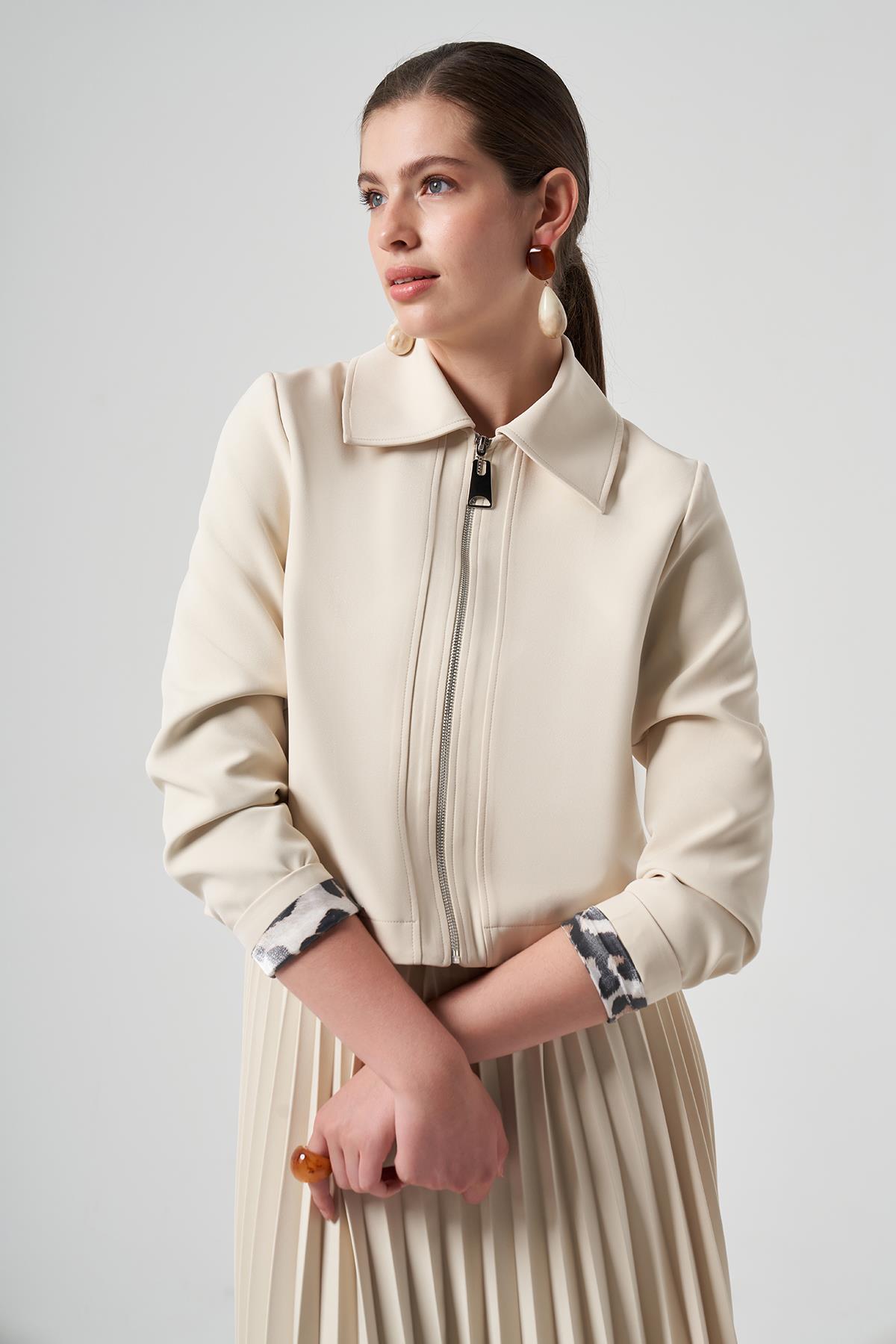 Nuss Kısa Ceket 6037 Krem