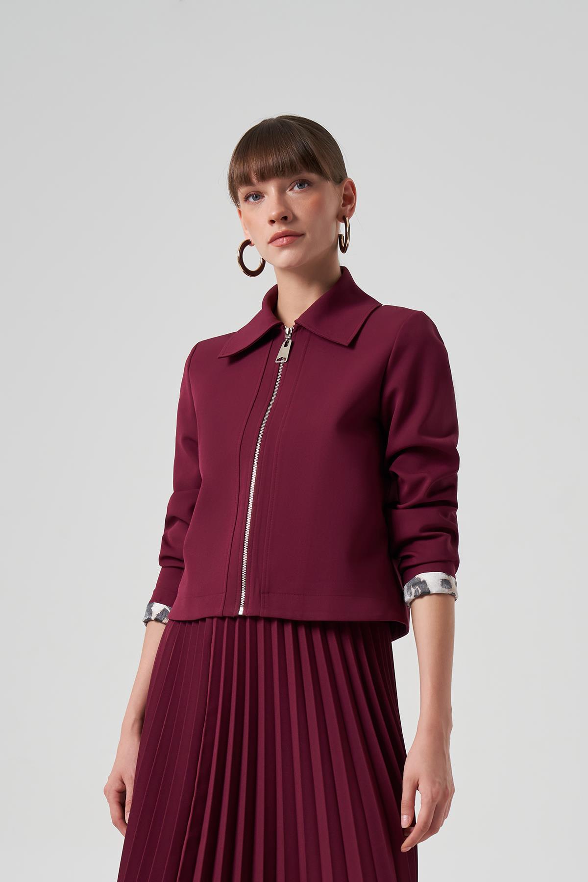 Nuss Kısa Ceket 6037 Mürdüm