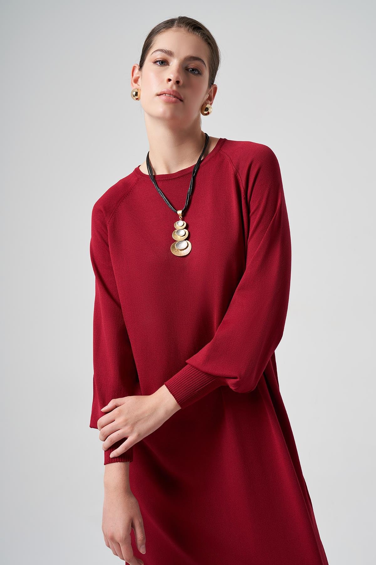 Nuss Merserize Basic Elbise 518 Bordo