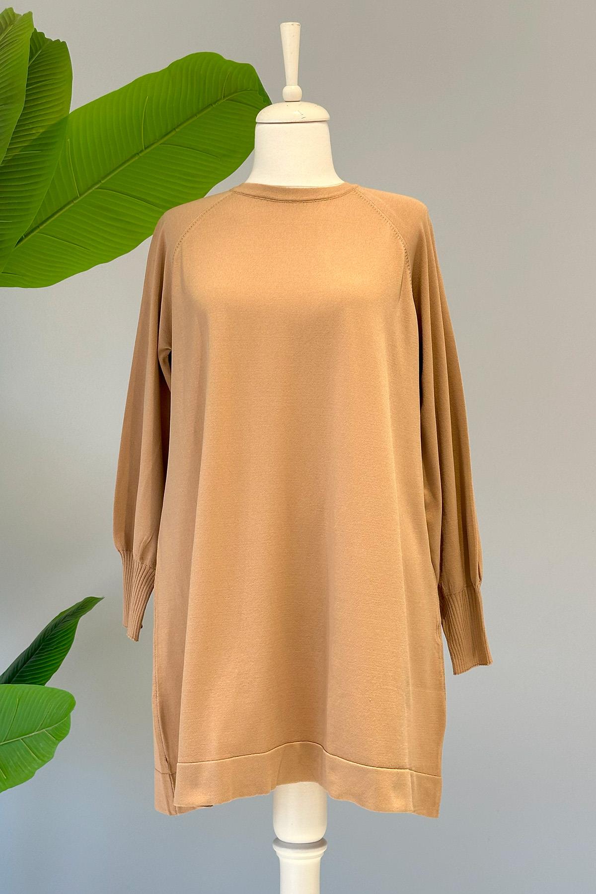 Nuss Merserize Bilek Detaylı Basic Tunik 500 Mocha