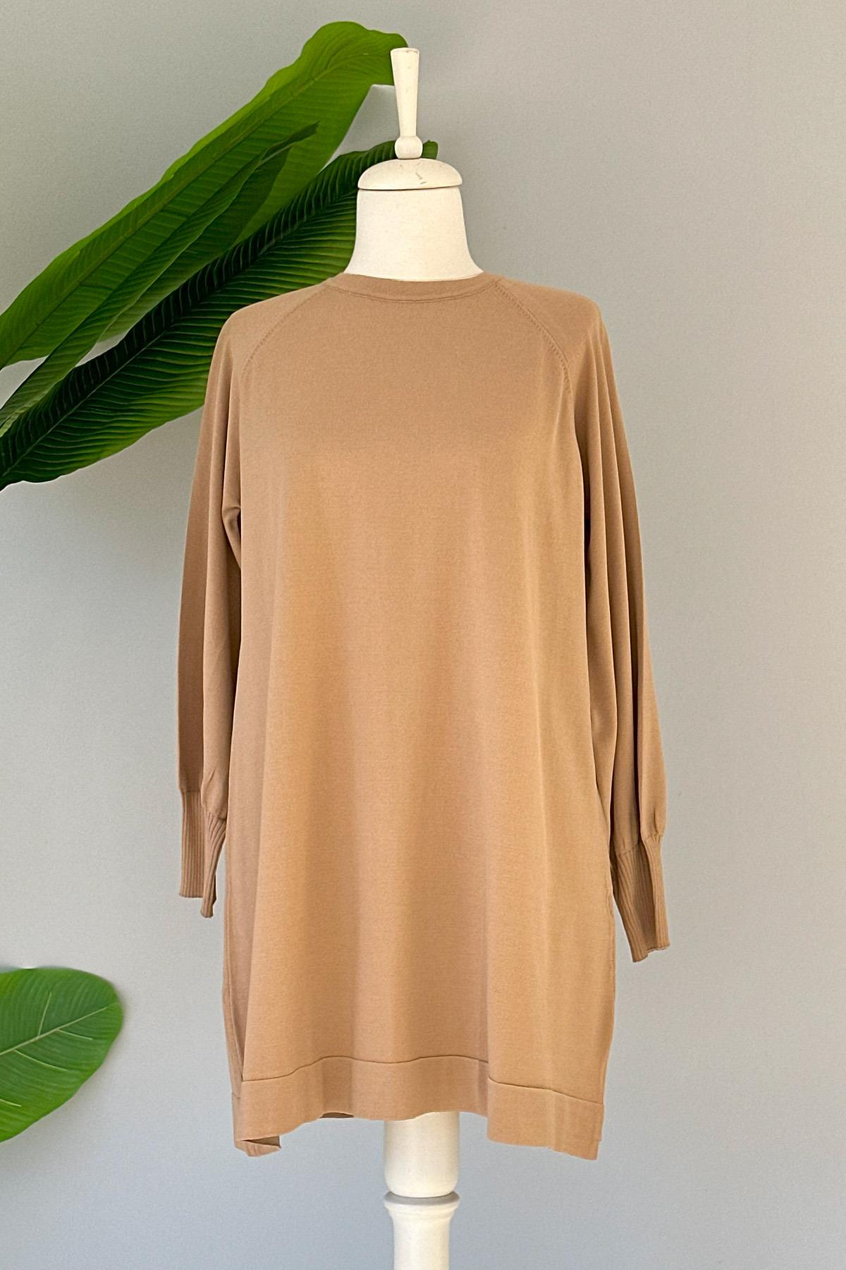 Nuss Merserize Bilek Detaylı Basic Tunik 500 Mocha