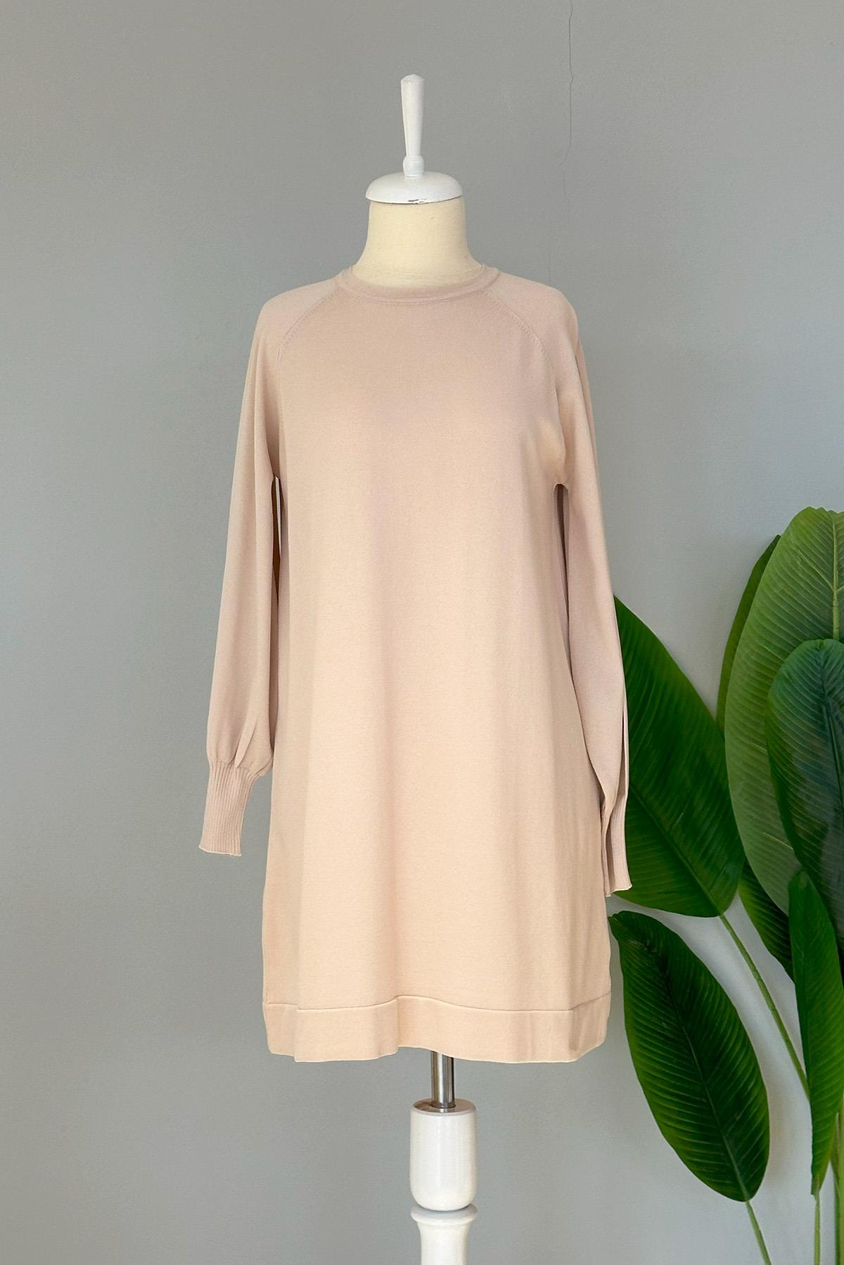 Nuss Merserize Bilek Detaylı Basic Tunik 500 Bej