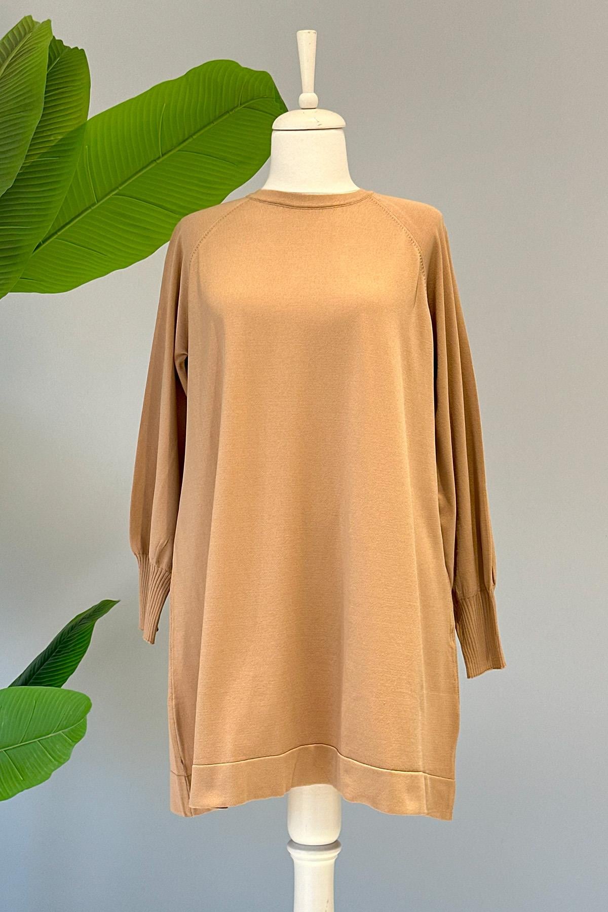 Nuss Merserize Bilek Detaylı Basic Tunik 500 Mocha