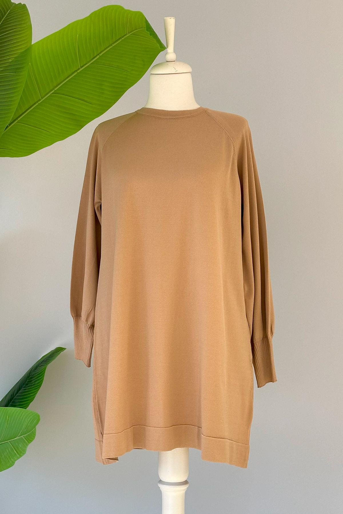 Nuss Merserize Bilek Detaylı Basic Tunik 500 Mocha